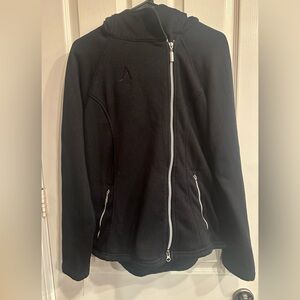 Flattering Arista Asymmetrical Zip Jacket/Sweater w/ Hood, black, XL